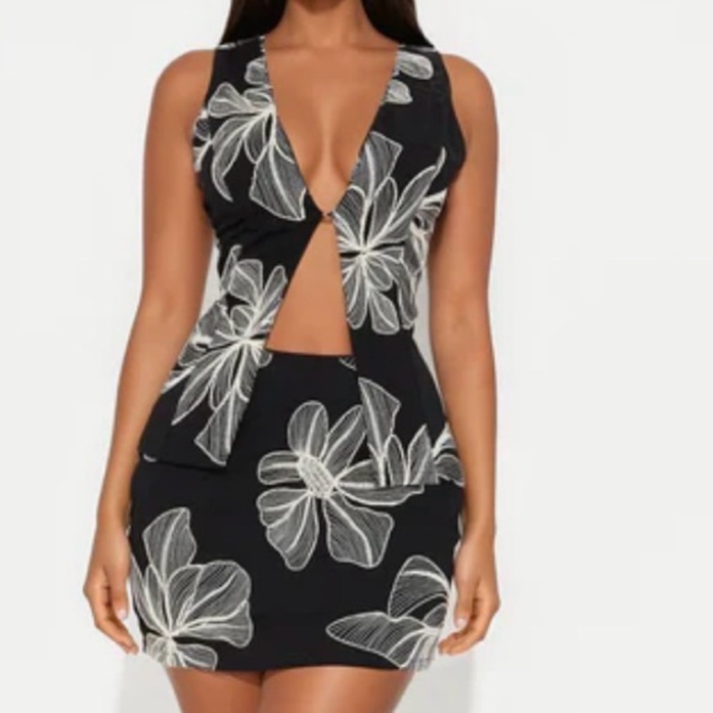 Black and White Floral two piece
